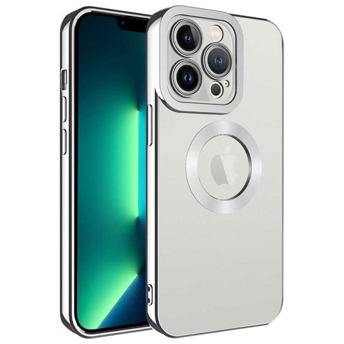 iPhone 13 Pro Max Kılıf Kamera Korumalı Logo Gösteren Omega Kılıf - Gümüş