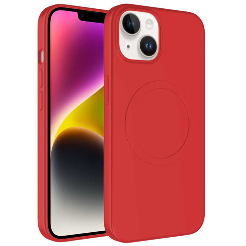 iPhone 14 Plus Kılıf M-safe Wireless Şarj Özellikli Pastel Renk Silikon Plas Kılıf - Kırmızı