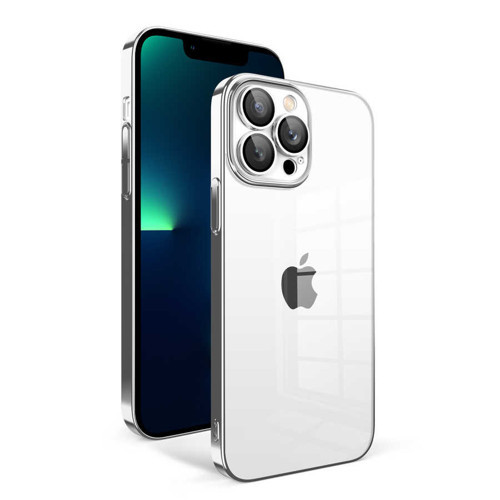 iPhone 13 Pro Max Kılıf Kamera Korumalı Renkli Çerçeveli Garaj Kılıf - Gümüş