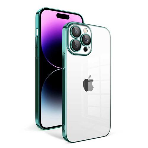 iPhone 13 Pro Max Kılıf Kamera Korumalı Renkli Çerçeveli Garaj Kılıf - Koyu Yeşil