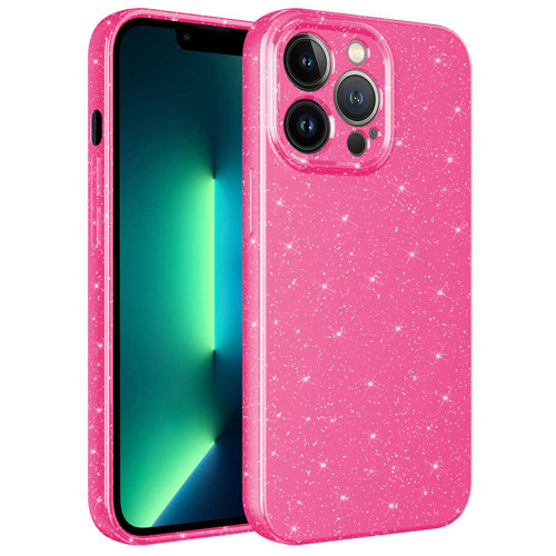iPhone 13 Pro Kılıf Kamera Korumalı Simli Lüks Koton Kılıf - Pembe Koyu