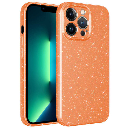iPhone 13 Pro Kılıf Kamera Korumalı Simli Lüks Koton Kılıf - Turuncu