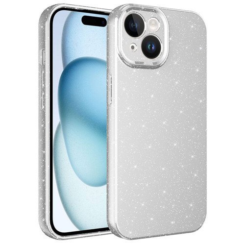 iPhone 15 Plus Kılıf Kamera Korumalı Simli Lüks Koton Kılıf - Gümüş