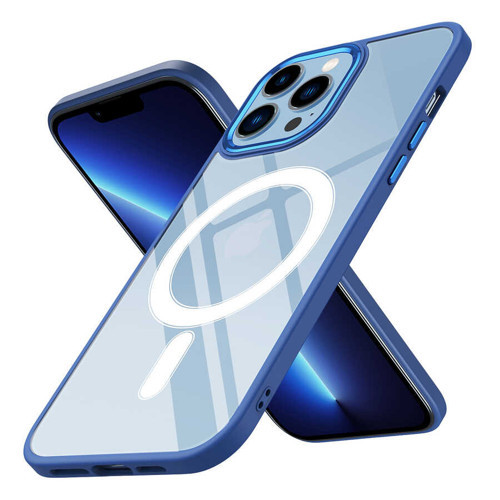 iPhone 12 Pro Kılıf Wireless Şarj Özellikli Krom M-safe Silikon Kılıf - Lacivert