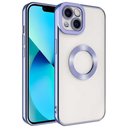 iPhone 13 Kılıf Kamera Korumalı Logo Gösteren Omega Kılıf - Lila
