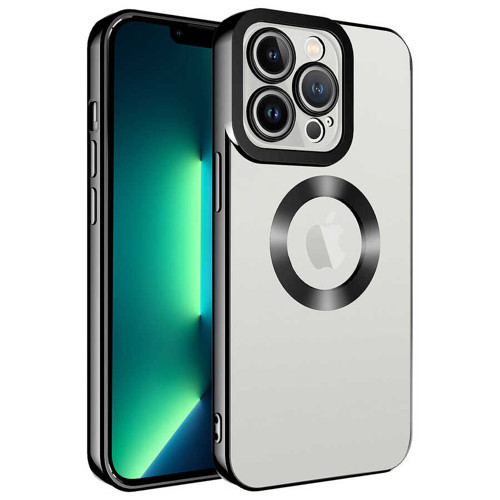iPhone 13 Pro Max Kılıf Kamera Korumalı Logo Gösteren Omega Kılıf - Siyah