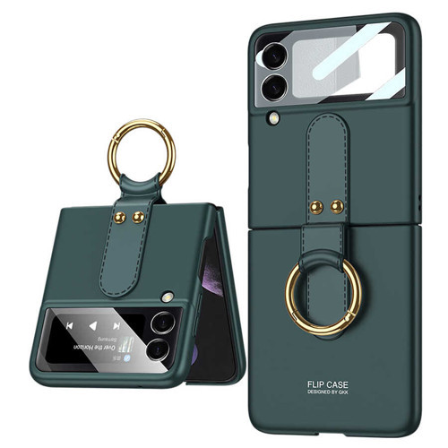 Galaxy Z Flip 3 Kılıf Flip Ring Kıpta Kılıf - Koyu Yeşil