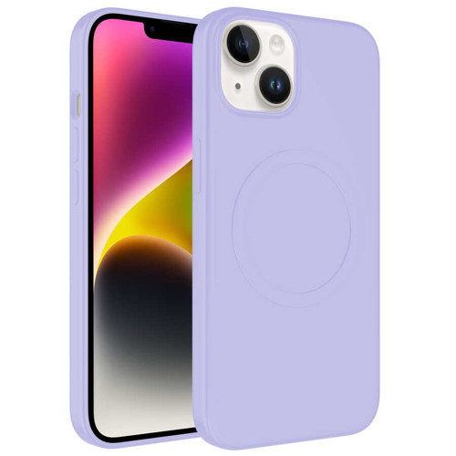 iPhone 14 Plus Kılıf M-safe Wireless Şarj Özellikli Pastel Renk Silikon Plas Kılıf - Lila