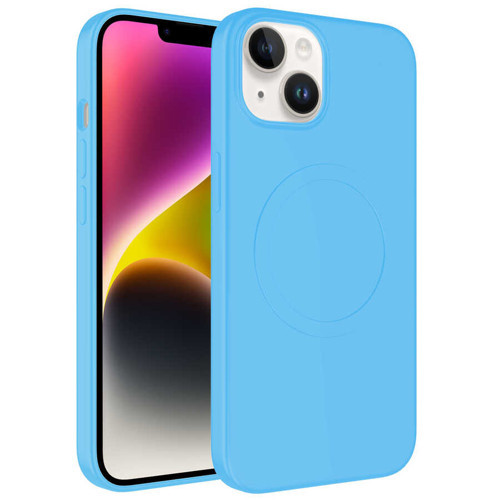 iPhone 14 Plus Kılıf M-safe Wireless Şarj Özellikli Pastel Renk Silikon Plas Kılıf - Mavi Açık