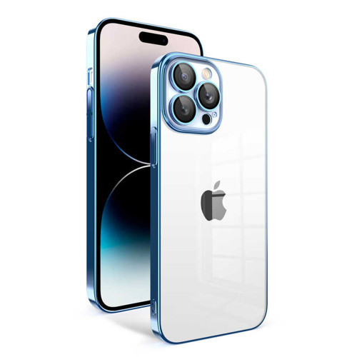 iPhone 14 Pro Kılıf Kamera Korumalı Renkli Çerçeveli Garaj Kılıf - Mavi Açık