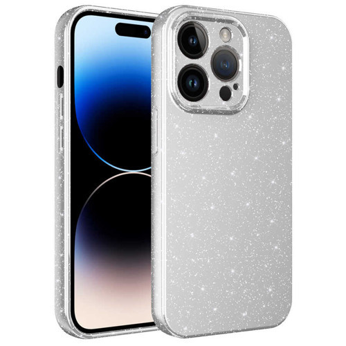 iPhone 14 Pro Kılıf Kamera Korumalı Simli Lüks Koton Kılıf - Beyaz