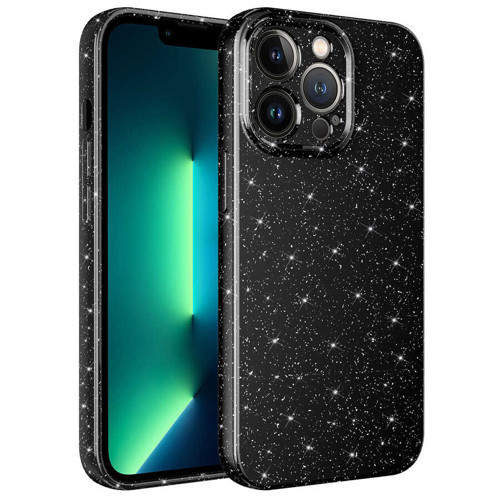 iPhone 13 Pro Kılıf Kamera Korumalı Simli Lüks Koton Kılıf - Siyah