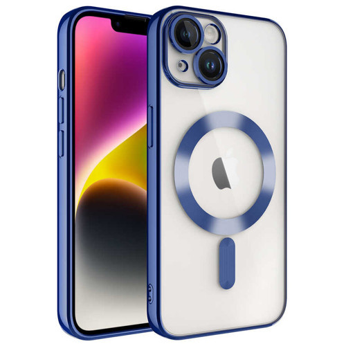 iPhone 14 Plus Kılıf Kamera Korumalı M-safe Wireless Şarj Özellikli Demre Kılıf - Sierra Mavi