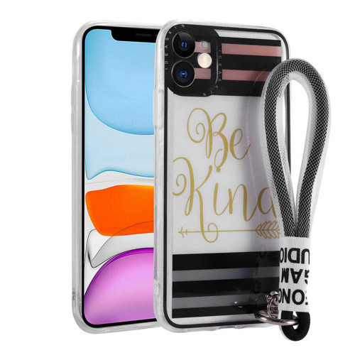 iPhone 11 Kılıf Desenli El Askılı İpli Astana Silikon Kılıf - Be Kind