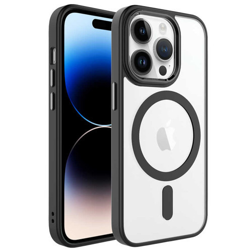 iPhone 14 Pro Kılıf Wireless Şarj Özellikli Krom M-safe Silikon Kılıf - Siyah