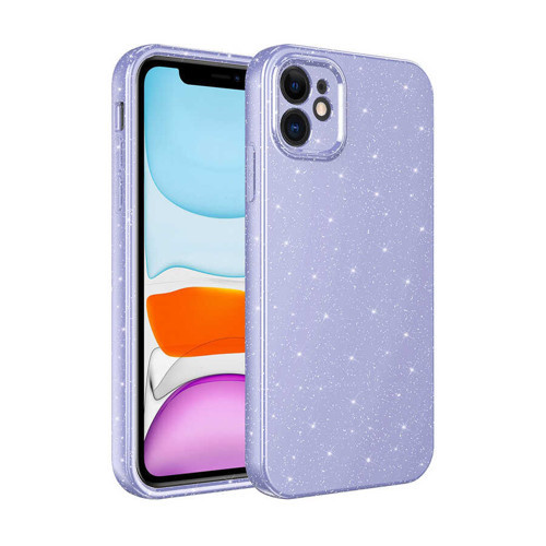iPhone 11 Kılıf Kamera Korumalı Simli Lüks Koton Kılıf - Lila