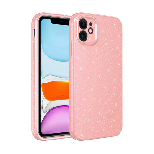 iPhone 11 Kılıf Kamera Korumalı Simli Lüks Koton Kılıf - Pembe