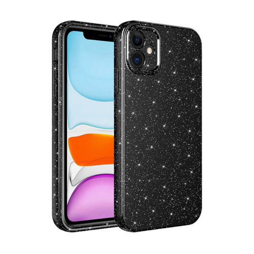 iPhone 11 Kılıf Kamera Korumalı Simli Lüks Koton Kılıf - Siyah