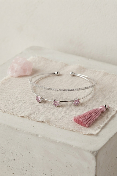 Pembe Yıldız Model Gold Renk Zirkon Taşlı Pirinç Bileklik - EBJ260905W46566
