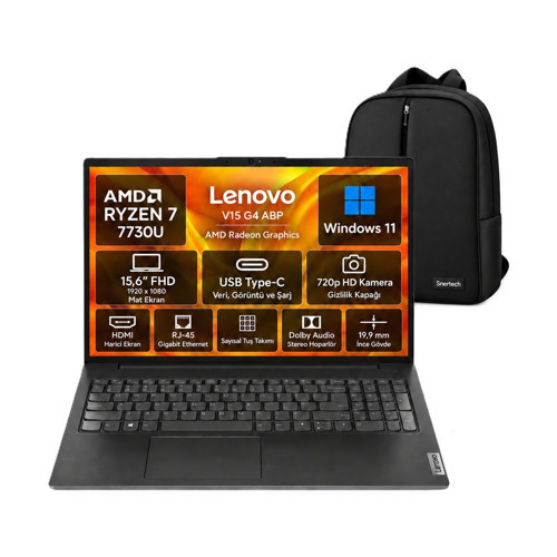 V15 G4 Abp Amd Ryzen 7 7730U 8gb 512GB SSD 15.6" Fhd W11 Taşınabilir Bilgisayar 82YY0012TR -Snertech Çanta
