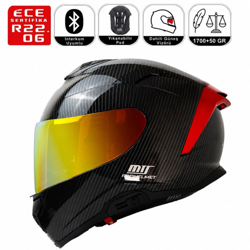 Motosiklet Kaskı Full Face Güneş Vizörlü Motorcu Kask Novax Red Carbon