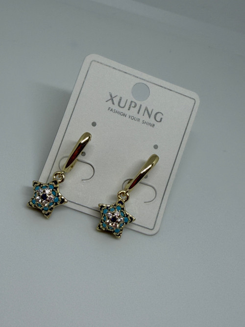 XUPING Gold Mavi Taşlı Yıldız Sallantılı KüpE