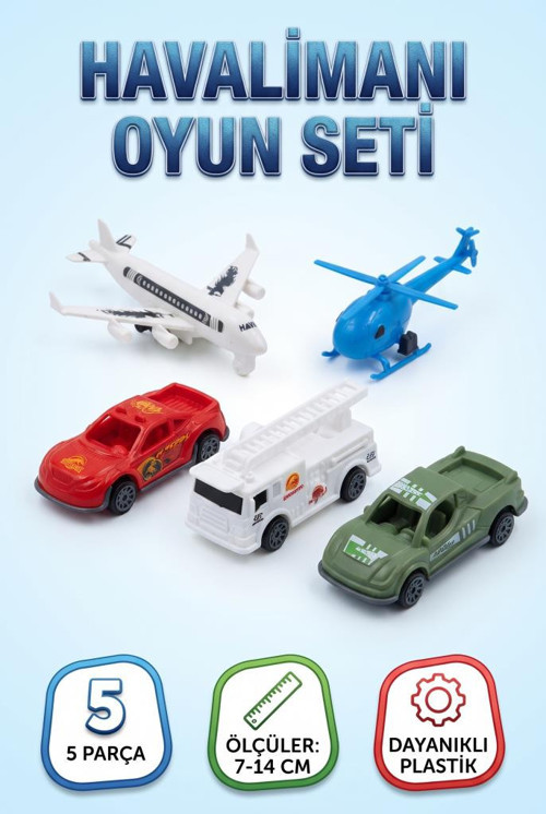 5’li Havalimanı Ve Acil Durum Seti 7-14 cm Çek Bırak Eğitici Ve Eğlenceli Çocuk Oyuncak Seti
