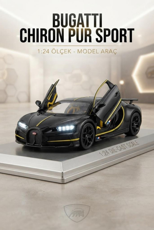 Bugatti Chiron Super Sport 300+ 1:24 Ölçek Diecast Gerçekçi Açılabilir Kapılı Model Araba SİYAH