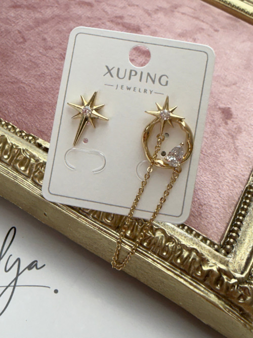 Xuping Zirkon Taşlı Gold Asimetrik Yıldız Halka Küpe
