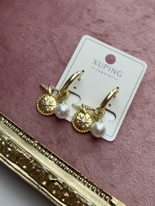 Xuping Zirkon Taşlı İnci Görünümlü Gold Küpe