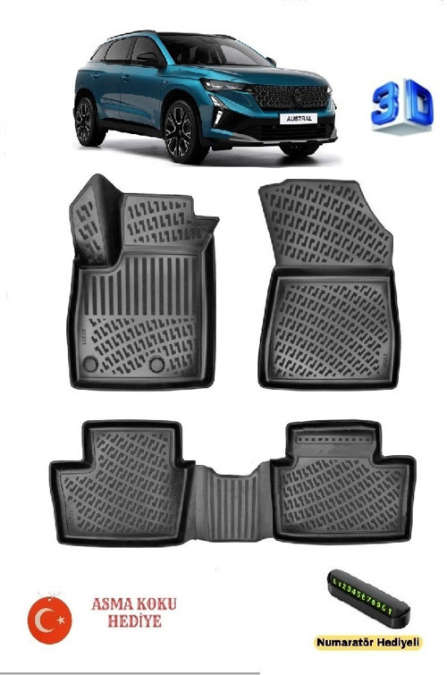 Renault Austral (Mild Hybrit) 2023 Sonrası Uyumlu 3D Havuzlu Paspas ASMA KOKU VE NUMARATÖR HEDİYELİ