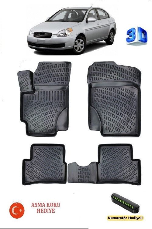Hyundai Accent Era 2006-2012 Yılları Arası Uyumlu 3D Havuzlu Paspas ASMA KOKU VE NUMARATÖR HEDİYELİ