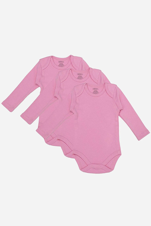 #Zıbın Yumuşak Kaliteli %100 Organik Pamuk 3'lü Pembe Uzun Kollu Bebek Çıtçıtlı Zıbın Body