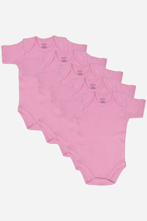 Premium Kalite Kaliteli Esnek Sağlıklı %100 Organik Pamuklu Pembe Kısa Kollu Bebek Body 5'li Paket