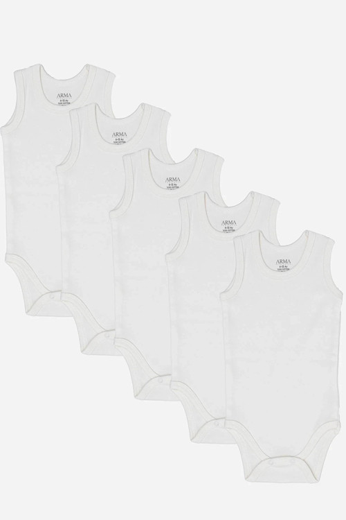 #Zıbın Kaliteli Yumuşak %100 Organik Pamuklu Beyaz Bebek Atlet Çıtçıtlı Zıbın Body 5'li Paket