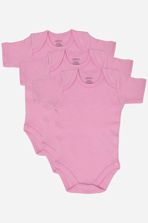 #Zıbın Antialerjik Yumuşak %100 Organik Pamuk 3'lü Pembe Kısa Kollu Bebek Çıtçıtlı Zıbın Body