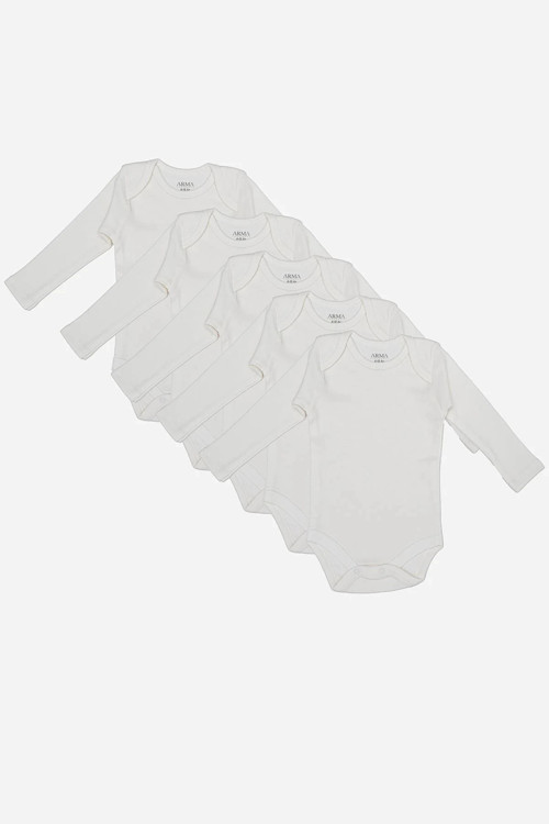 #Zıbın Unisex Kaliteli Çıtçıtlı 100 Organik Pamuklu Beyaz Uzun Kollu Bebek Body 5'li Paket