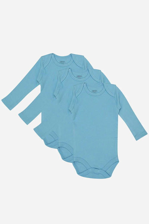 #Zıbın Yumuşak Konforlu %100 Organik Pamuk 3'lü Mavi Uzun Kollu Bebek Çıtçıtlı Zıbın Body