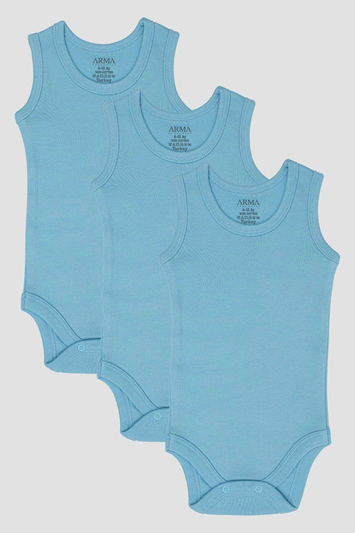 #ErkekZıbın Kaliteli Yumuşak Bisiklet %100 Organik Pamuk 3'lü Mavi Bebek Atlet Çıtçıtlı Zıbın Body