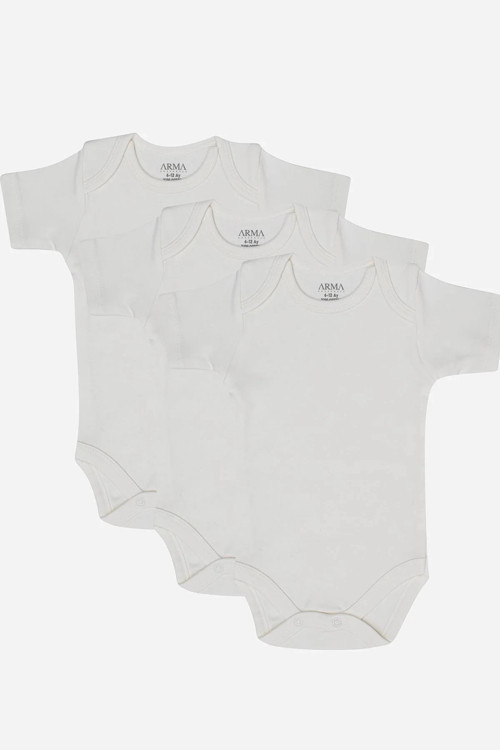 #Body Kaliteli Unisex 100 Organik Pamuk 3'lü Beyaz Kısa Kollu Bebek Çıtçıtlı Zıbın Body