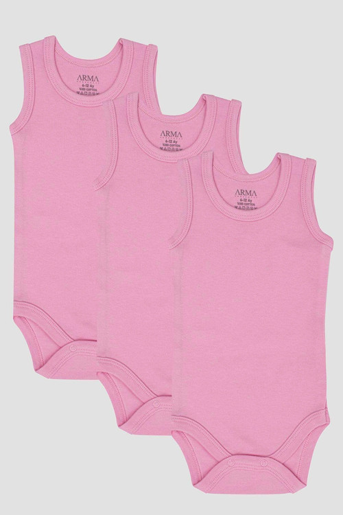 #KızZıbınSağlıklı Yumuşak Kaliteli 100 Organik Pamuk 3'lü Pembe Bebek Atlet Çıtçıtlı Zıbın Body