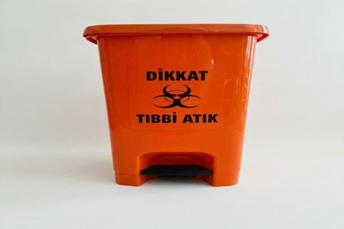 Tıbbi Atık Kovası 60 L Turuncu Pedallı Slim İç Kovasız