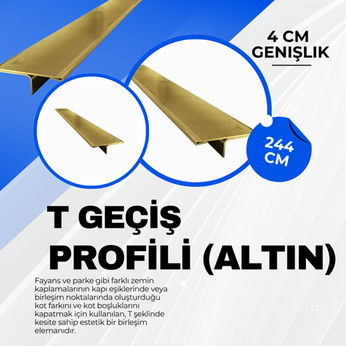 Kapı T Geçiş Profili Eni 4 cm = Boyu 244 cm Montaj Silikon Hediyeli