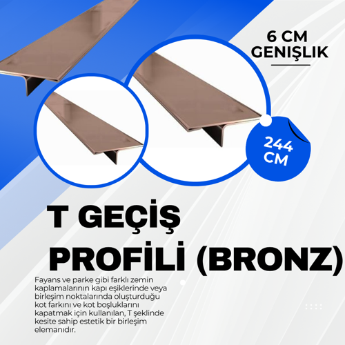 Kapı Eşik T Profili Parlak Bronz İnoks Çelik 6/244 CM