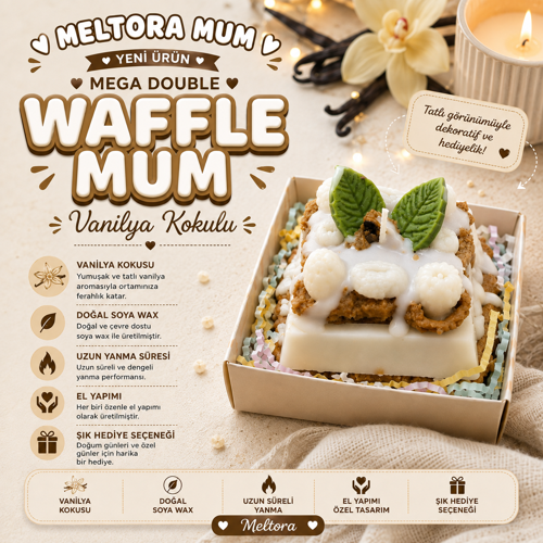 Mega Double Waffle Serisi Vanilya Kokulu Dekoratif Waffle Mum – El Yapımı Soya Mum
