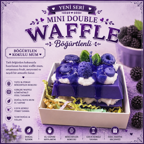 Mini Double Waffle Serisi Böğürtlen Kokulu Dekoratif Waffle Mum – El Yapımı Soya Mum