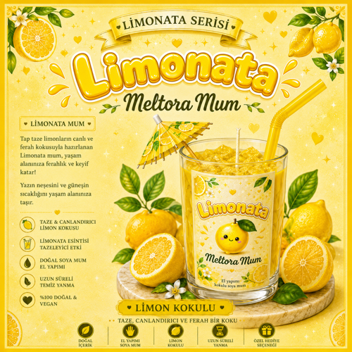 Limonata Serisi Limonata Mum – Limon Kokulu İçecek Görünümlü El Yapımı Dekoratif Mum