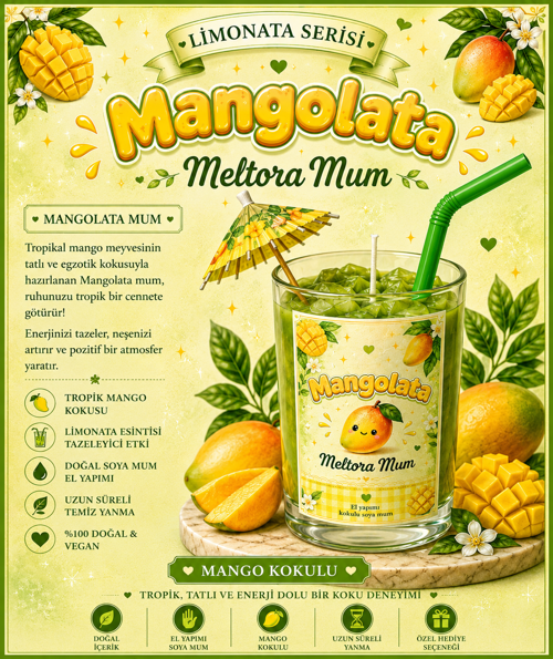 Limonata Serisi Mangolata Mum – Mango Kokulu İçecek Görünümlü El Yapımı Soya Mum