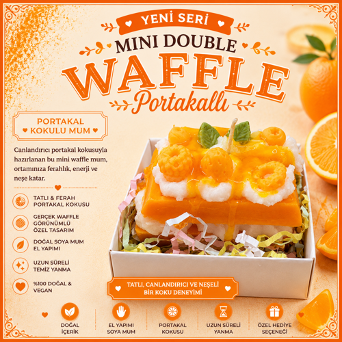 Mini Double Waffle Serisi Portakal Kokulu Dekoratif Waffle Mum – El Yapımı Soya Mum