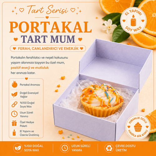 Tart Serisi Portakal Kokulu Dekoratif Tart Mum – El Yapımı Soya Mum